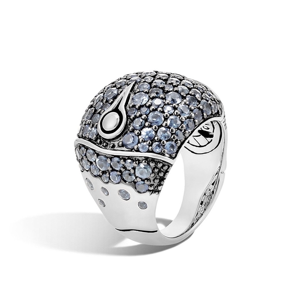 John Hardy Bamboo Silver Ring Sapphire Size 6 1/2